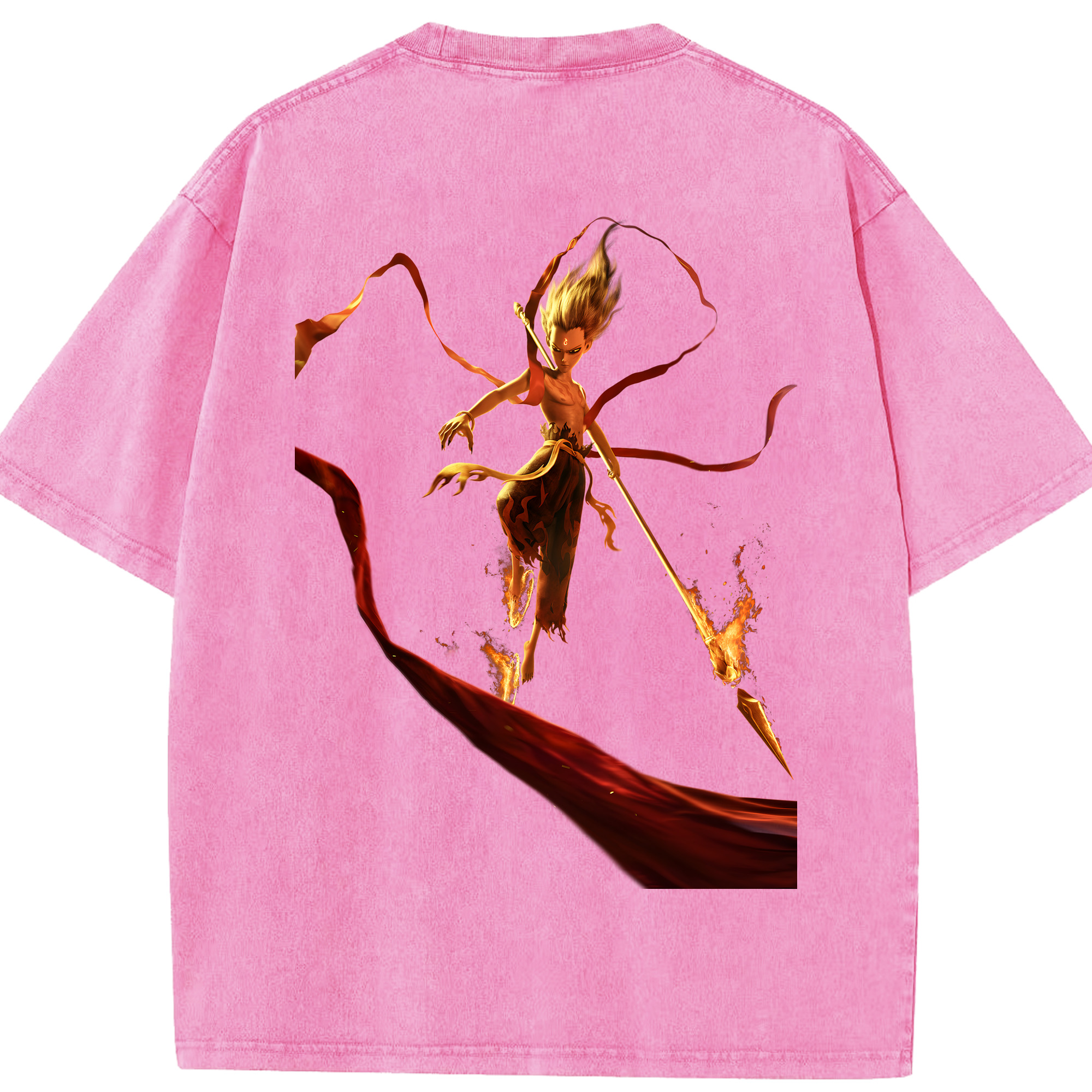 （画像用） Ne Zha 2 ナタ 魔童の大暴れ 綿100% ヴィンテージ風 半袖Tシャツ（背面プリント）